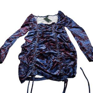 Wild Fable Womens Sz Lg Dress Mini Bodycon Velvet Ruched Blue Purple Marbled New